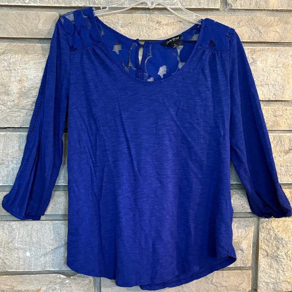 Lucky Brand Cobalt Blue Lace Detail Blouse